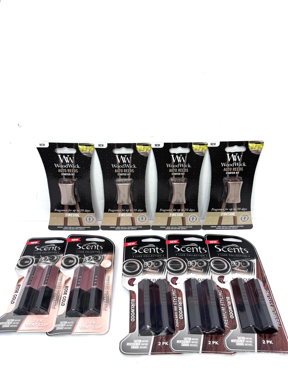 Lot of 9 New Car Air Fresheners WoodWick Auto Reeds & Scents Vent Clips New